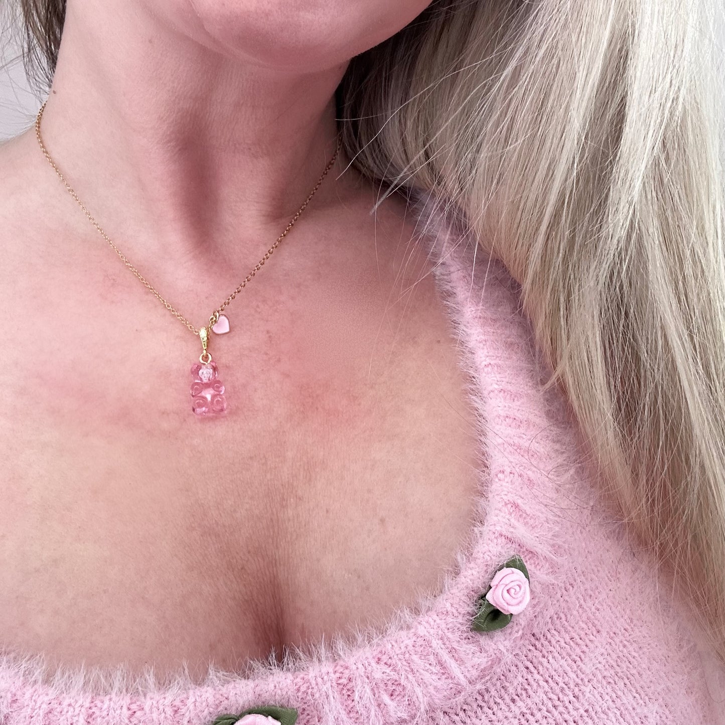 Pink Signature Jelly Bear Heart Necklace