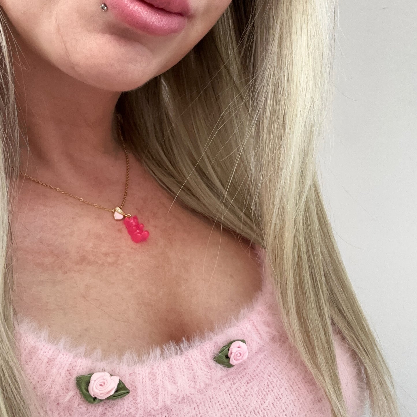 Neon Pink Signature Jelly Bear Heart Necklace