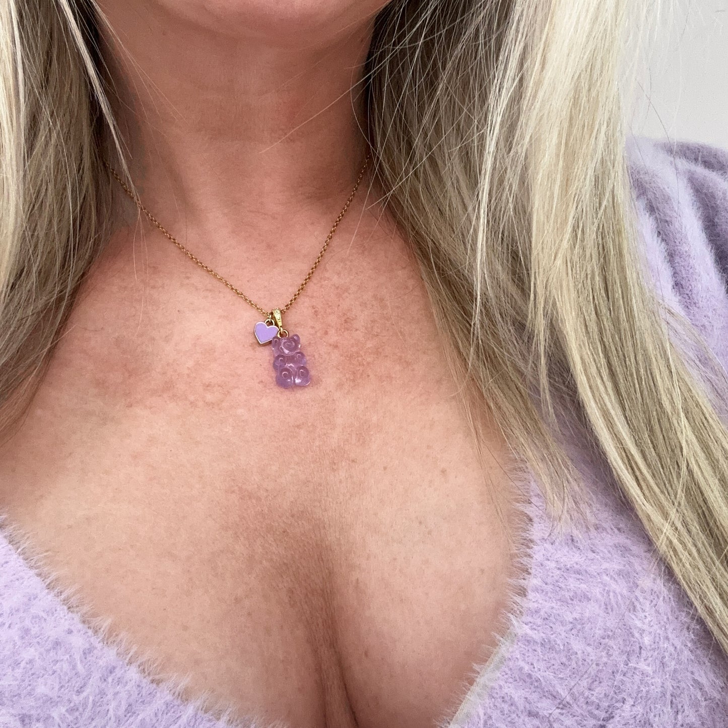 Violet Signature Jelly Bear Heart Necklace