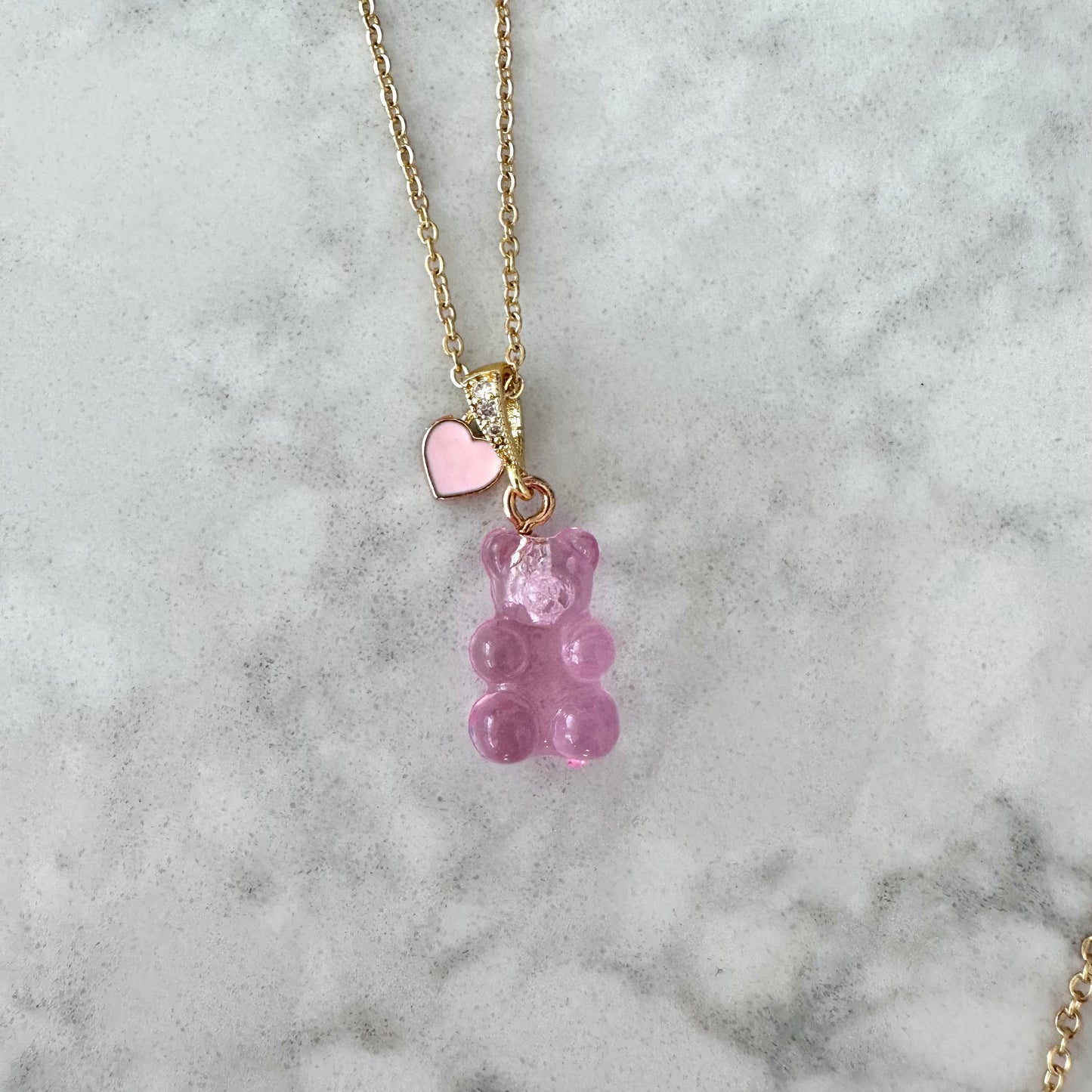 Pink Signature Jelly Bear Heart Necklace