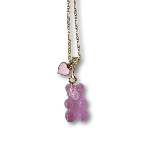 Pink Signature Jelly Bear Heart Necklace