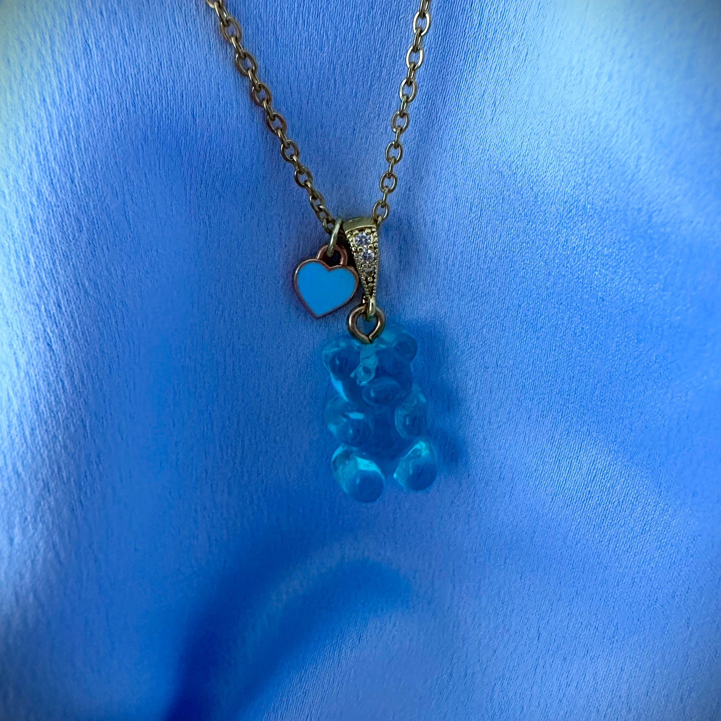 Aqua Signature Jelly Bear Heart Necklace