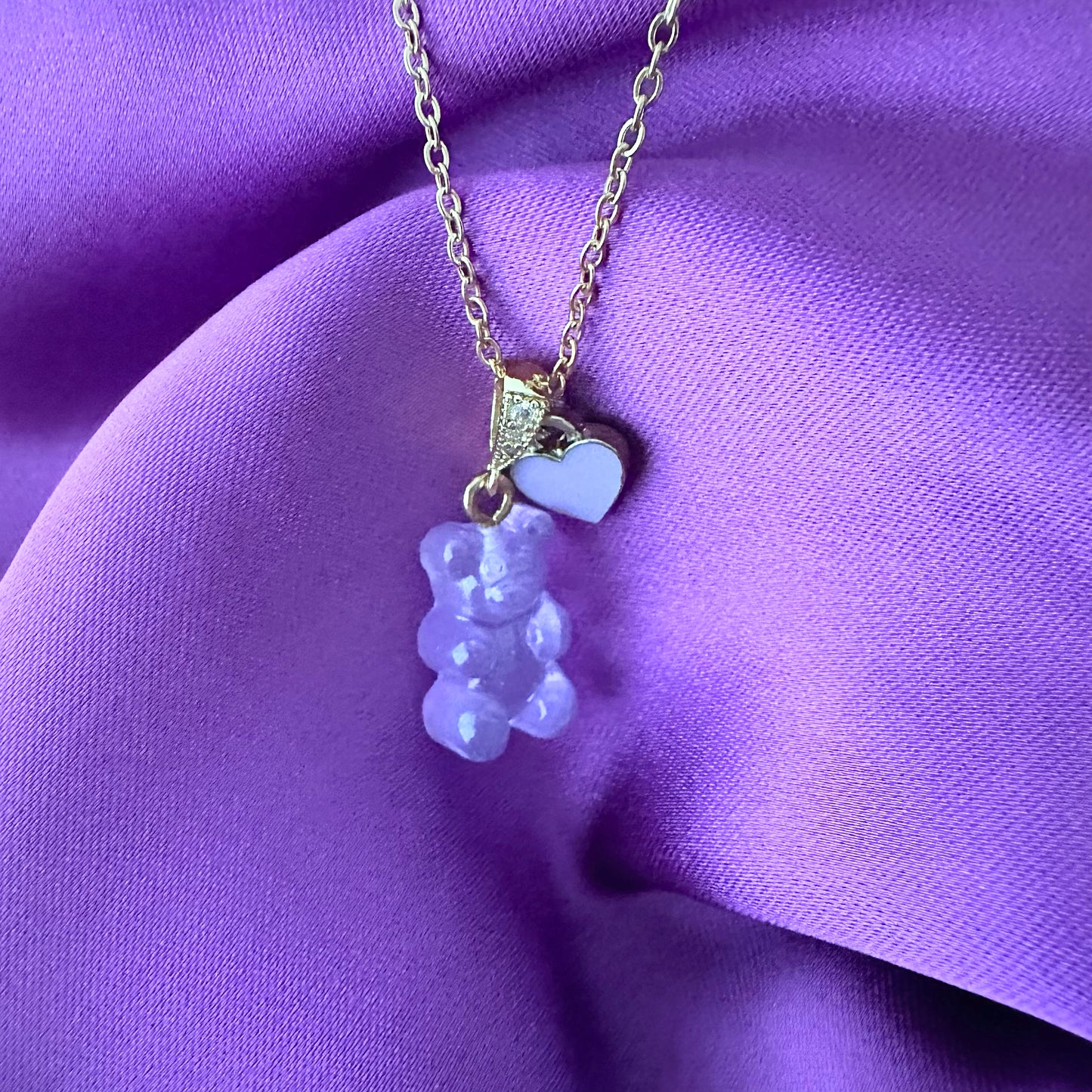 Violet Signature Jelly Bear Heart Necklace