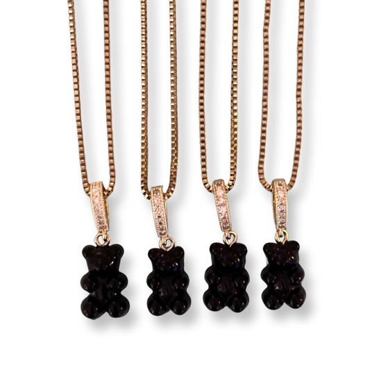 'Ours Noir' Gold-Plated Box Chain Jelly Bear Necklace