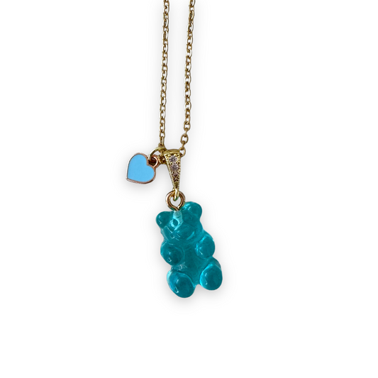 Aqua Signature Jelly Bear Heart Necklace