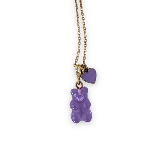 Violet Signature Jelly Bear Heart Necklace